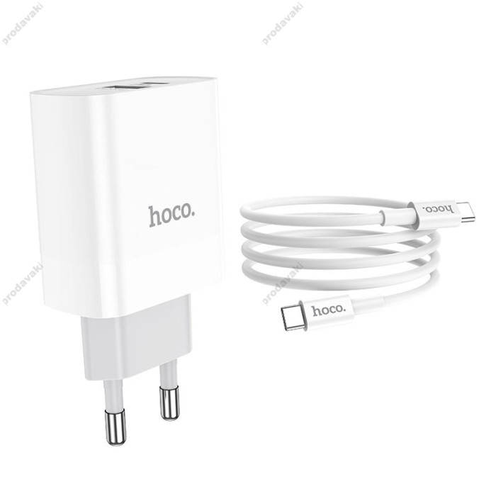Мережевий зарядний пристрій Hoco C80A Rapido charger Type-C cable 20W White