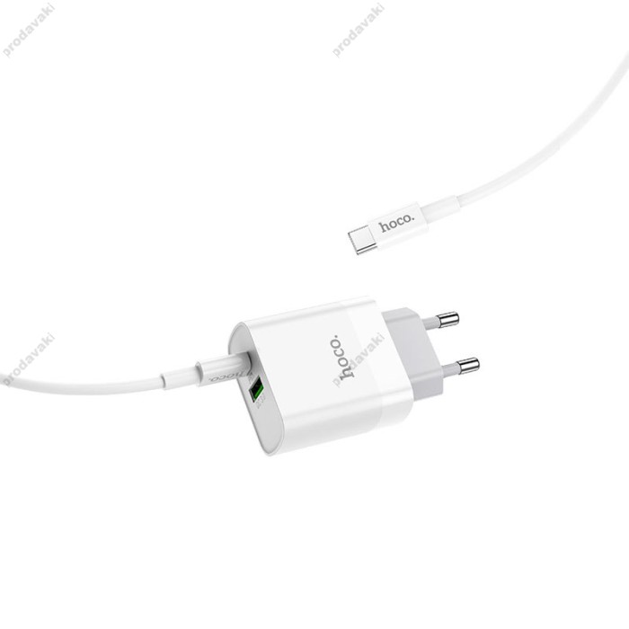 Мережевий зарядний пристрій Hoco C80A Rapido charger Type-C cable 20W White