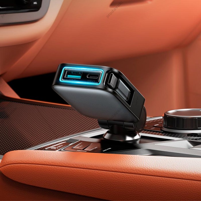 Автомобільний зарядний пристрій Hoco Z67 Triunfar car charger with telescopic Type-C cable 60W Grey