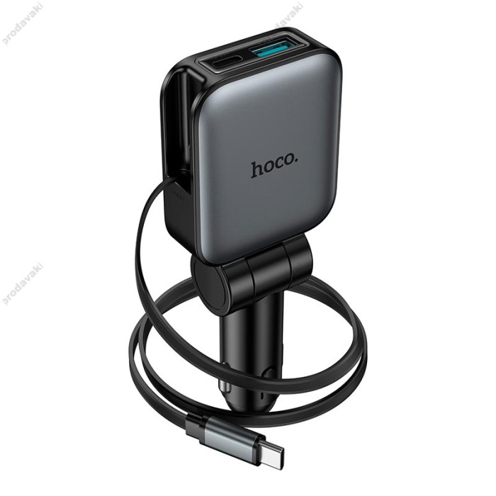 Автомобільний зарядний пристрій Hoco Z67 Triunfar car charger with telescopic Type-C cable 60W Grey