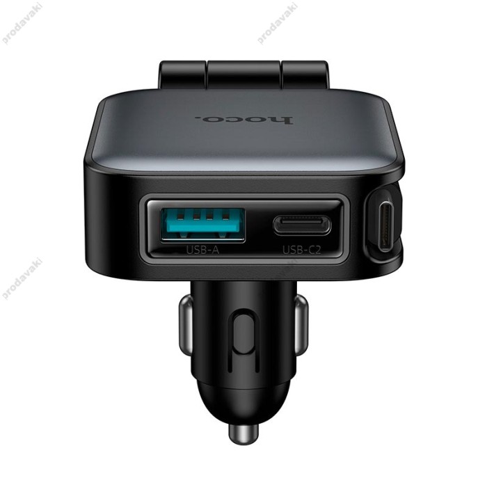 Автомобільний зарядний пристрій Hoco Z67 Triunfar car charger with telescopic Type-C cable 60W Grey