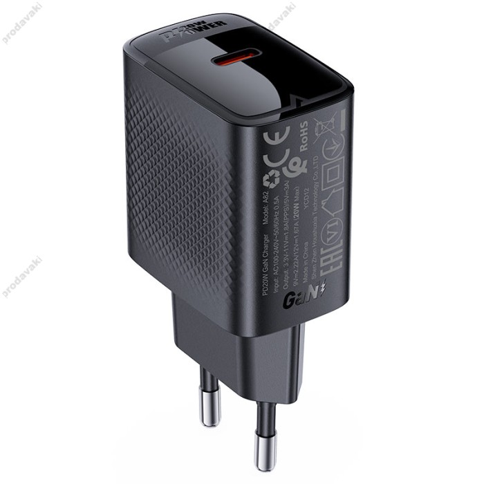 Мережевий зарядний пристрій ACEFAST A82 GaN single USB-C charger 20W Black