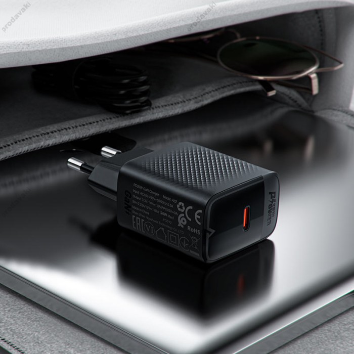 Мережевий зарядний пристрій ACEFAST A82 GaN single USB-C charger 20W Black