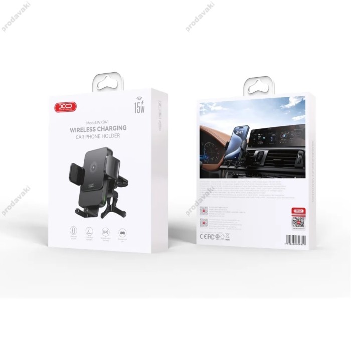 Автомобільний тримач із бездротовою зарядкою XO WX041 Dual Arm Air Outlet Wireless Charger 15W Grey