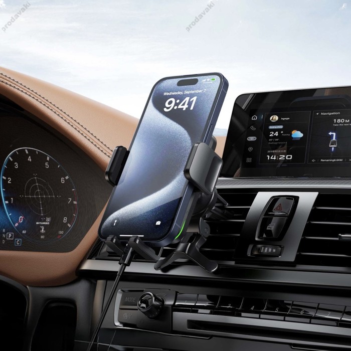 Автомобільний тримач із бездротовою зарядкою XO WX041 Dual Arm Air Outlet Wireless Charger 15W Grey