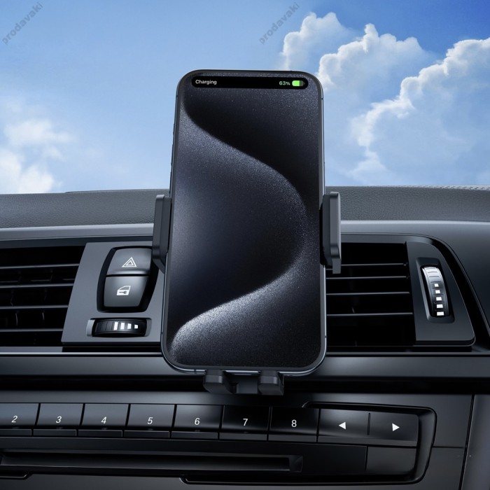 Автомобільний тримач із бездротовою зарядкою XO WX041 Dual Arm Air Outlet Wireless Charger 15W Grey