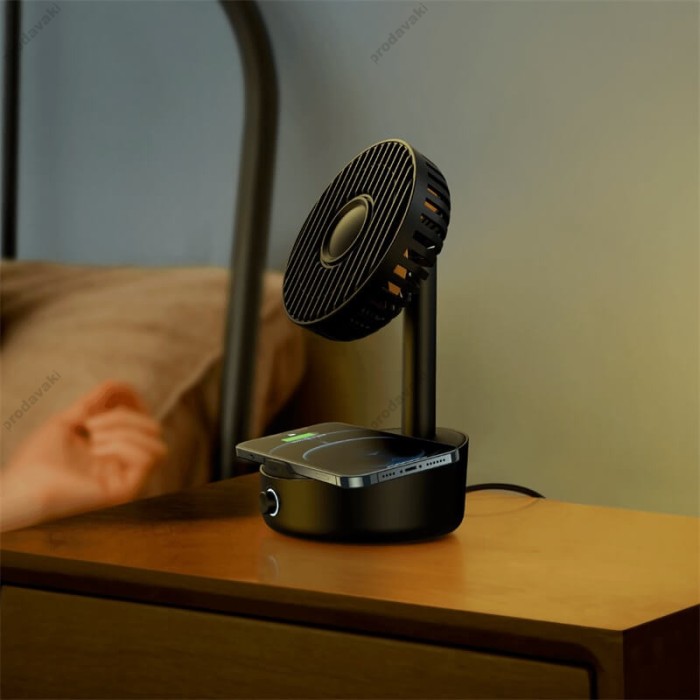 Вентилятор в салон автомобіля Baseus Hermit wireless charger with oscillating fan Black WXYZ-B01