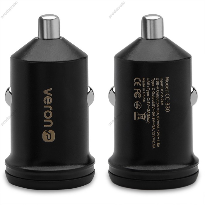 Автомобільний зарядний пристрій Veron CC-330 30W Black