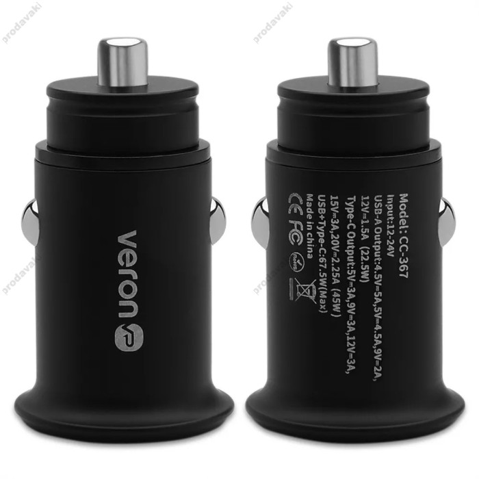 Автомобільний зарядний пристрій Veron CC-367 67.5W Black