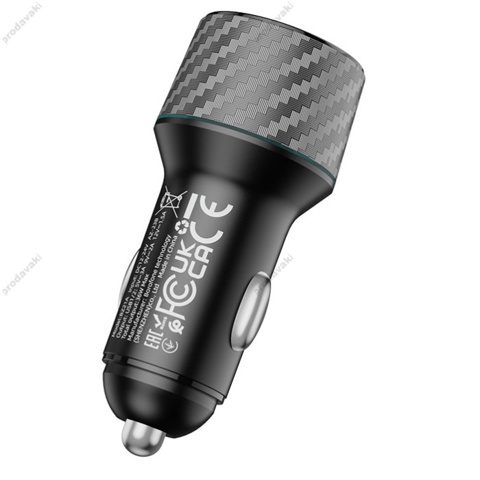 Автомобільний зарядний пристрій BOROFONE BZ21A Brilliant dual port car charger 36W Black