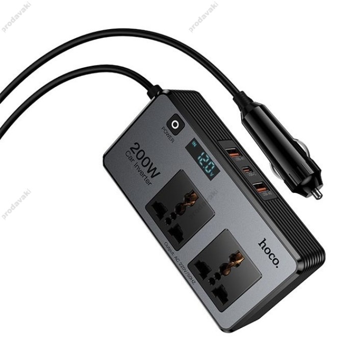 Автомобільний інвертор HOCO Z66 New 2-socket universa car inverter Black