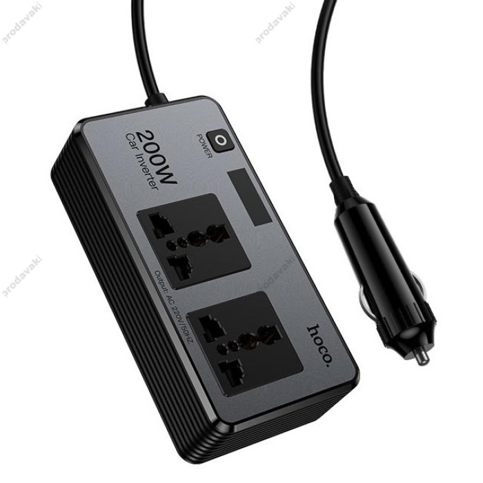 Автомобільний інвертор HOCO Z66 New 2-socket universa car inverter Black