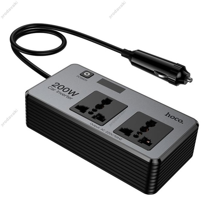 Автомобільний інвертор HOCO Z66 New 2-socket universa car inverter Black