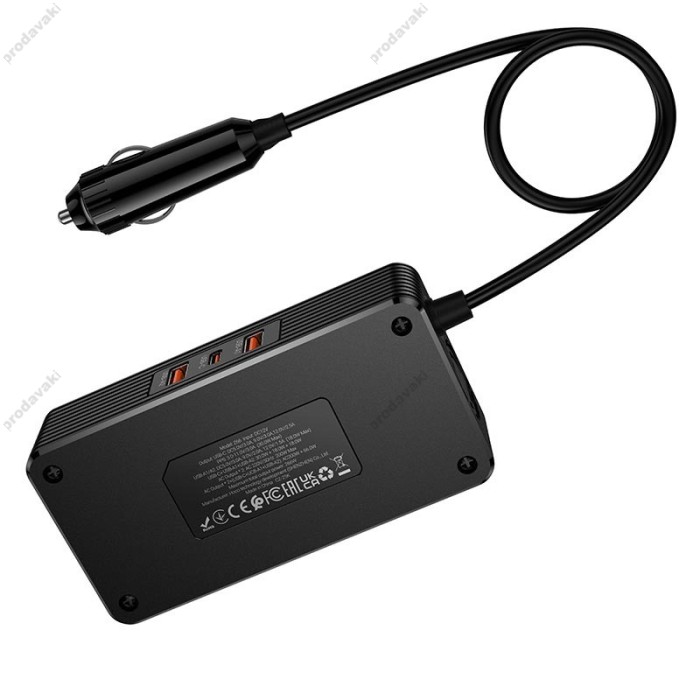 Автомобільний інвертор HOCO Z66 New 2-socket universa car inverter Black