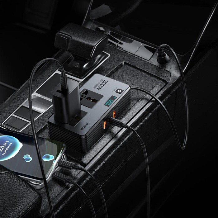 Автомобільний інвертор HOCO Z66 New 2-socket universa car inverter Black