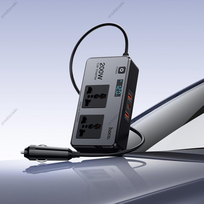 Автомобільний інвертор HOCO Z66 New 2-socket universa car inverter Black
