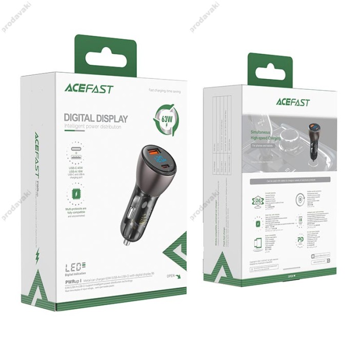 Автомобільний зарядний пристрій ACEFAST B6 metal Car charger 6A 63W Black
