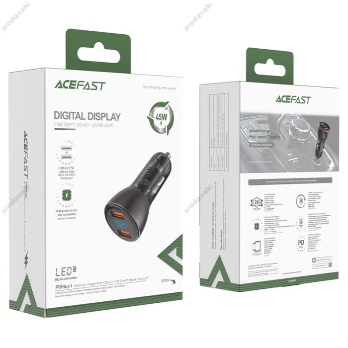Автомобільний зарядний пристрій ACEFAST B7 metal Car charger 5A 45W Black
