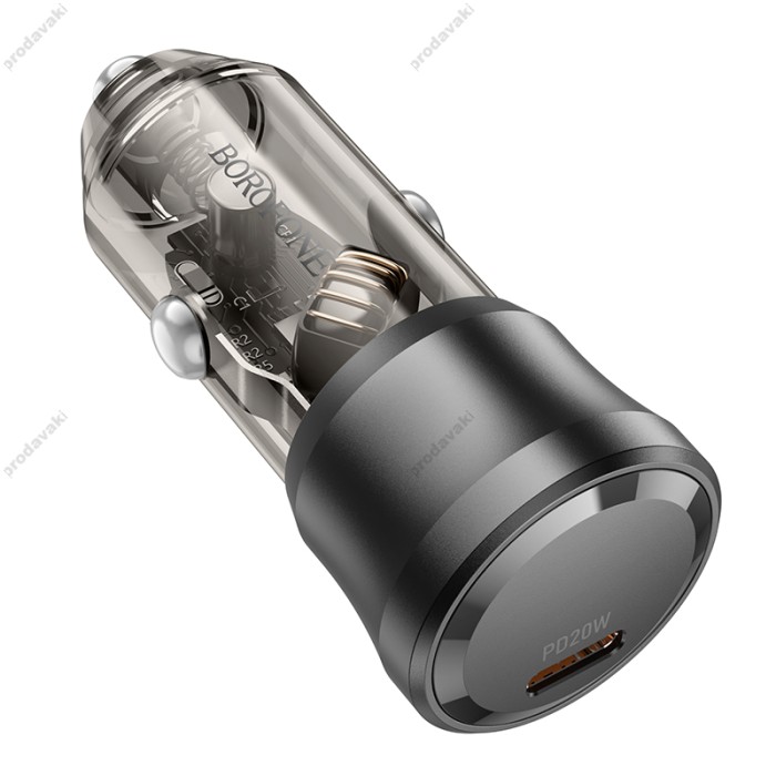 Автомобільний зарядний пристрій BOROFONE BZ24 Clever single port 3A 20W Transparent Black