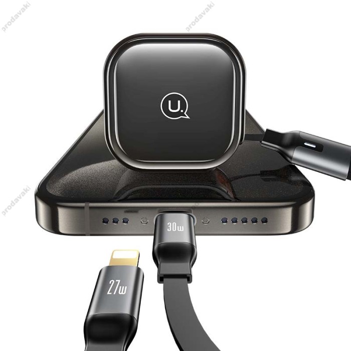 Автомобільний зарядний пристрій USAMS US-CC219 C41 Car Charger With 2in1 Retractable 30W CC219CC01