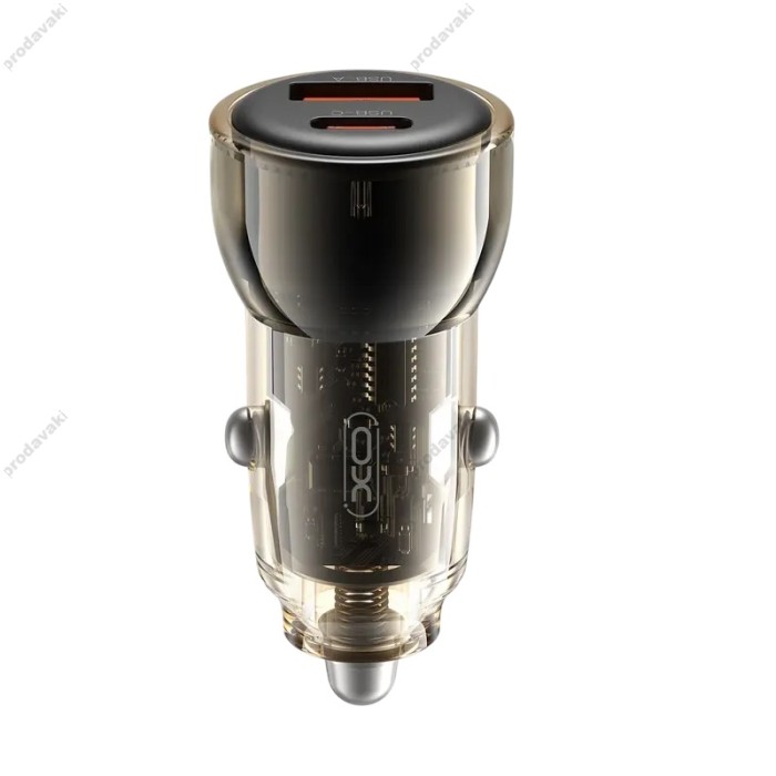 Автомобільний зарядний пристрій XO CC60 Smart Transparent Car Charger Type-C Cable 60W Black
