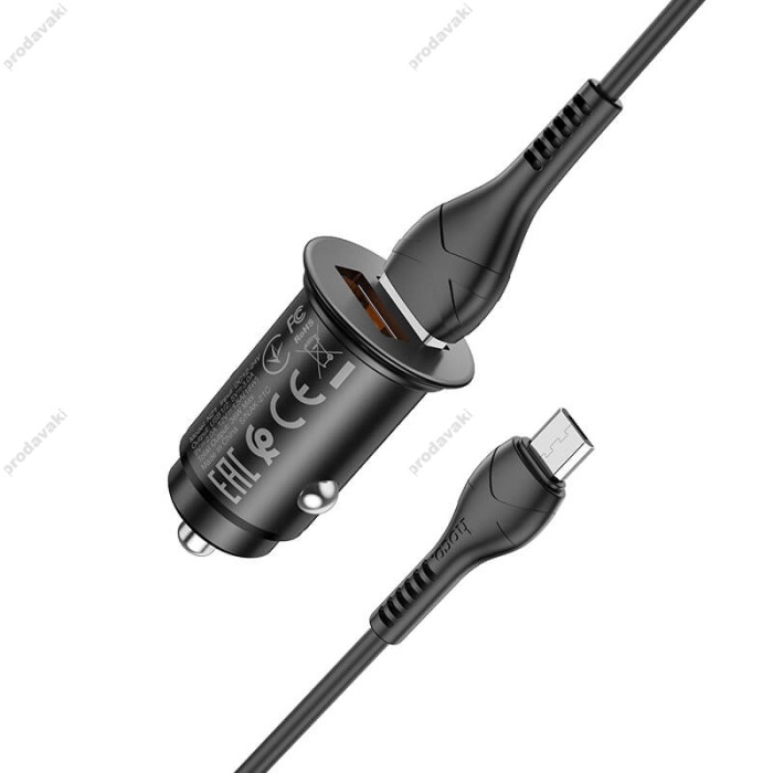 Автомобільний зарядний пристрій Hoco NZ1 Developer dual port Micro USB Cable 3A 36W Black
