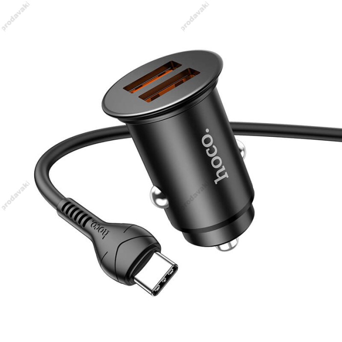 Автомобільний зарядний пристрій Hoco NZ1 Developer dual port Type-C Cable 3A 36W Black