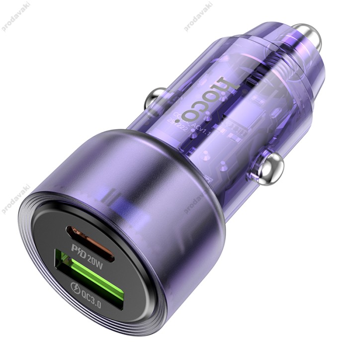 Автомобільний зарядний пристрій Hoco Z52 Spacious Car charger Lightnig Cable A 38W Transparent Purple