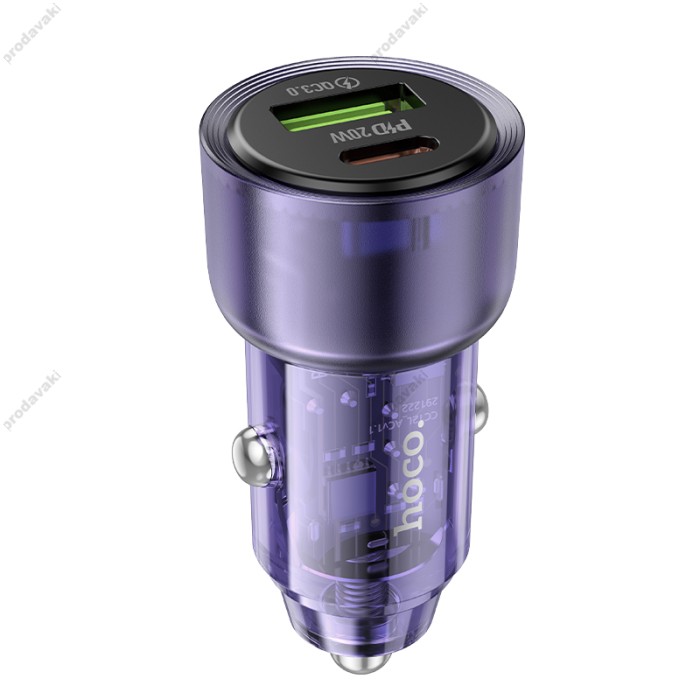 Автомобільний зарядний пристрій Hoco Z52 Spacious Car charger Lightnig Cable A 38W Transparent Purple