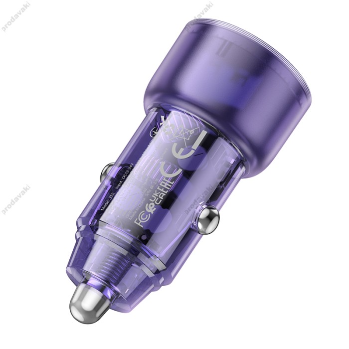 Автомобільний зарядний пристрій Hoco Z52 Spacious Car charger Lightnig Cable A 38W Transparent Purple