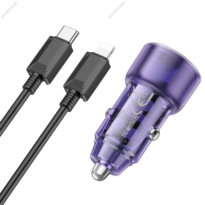 Автомобільний зарядний пристрій Hoco Z52 Spacious Car charger Lightnig Cable A 38W Transparent Purple