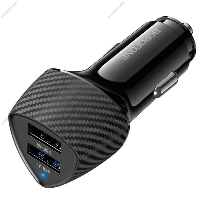 Автомобільний зарядний пристрій BOROFONE BZ31A Solid dual-port 3.4A 17W Black