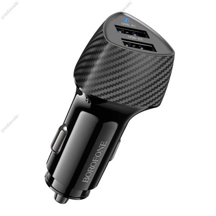 Автомобільний зарядний пристрій BOROFONE BZ31A Solid dual-port 3.4A 17W Black