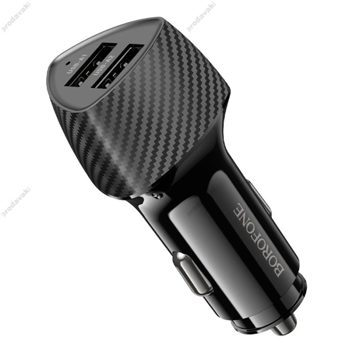 Автомобільний зарядний пристрій BOROFONE BZ31A Solid dual-port 3.4A 17W Black