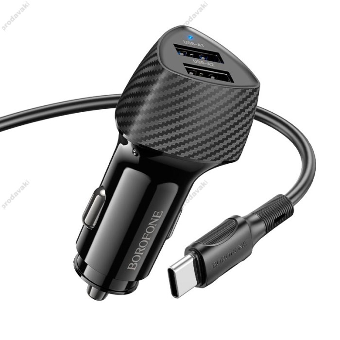 Автомобільний зарядний пристрій BOROFONE BZ31A Solid dual-port Type-C Set 3.4A 17W Black