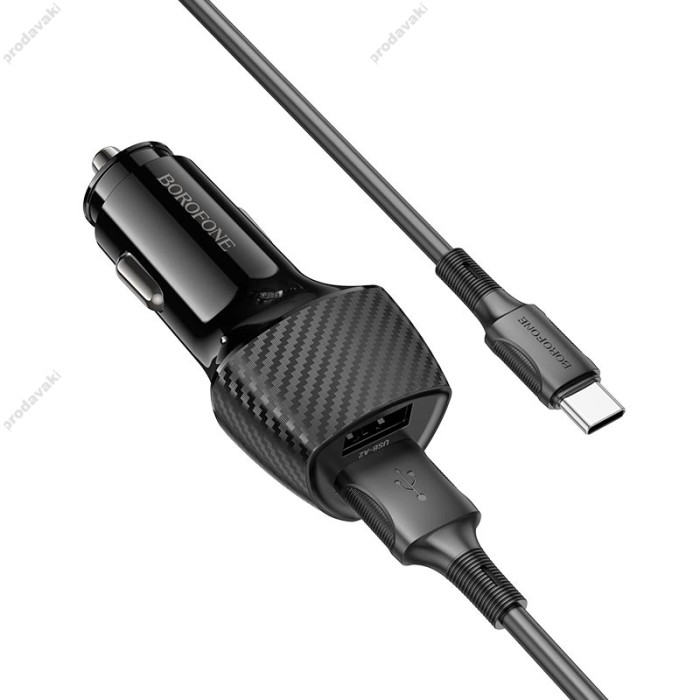 Автомобільний зарядний пристрій BOROFONE BZ31A Solid dual-port Type-C Set 3.4A 17W Black