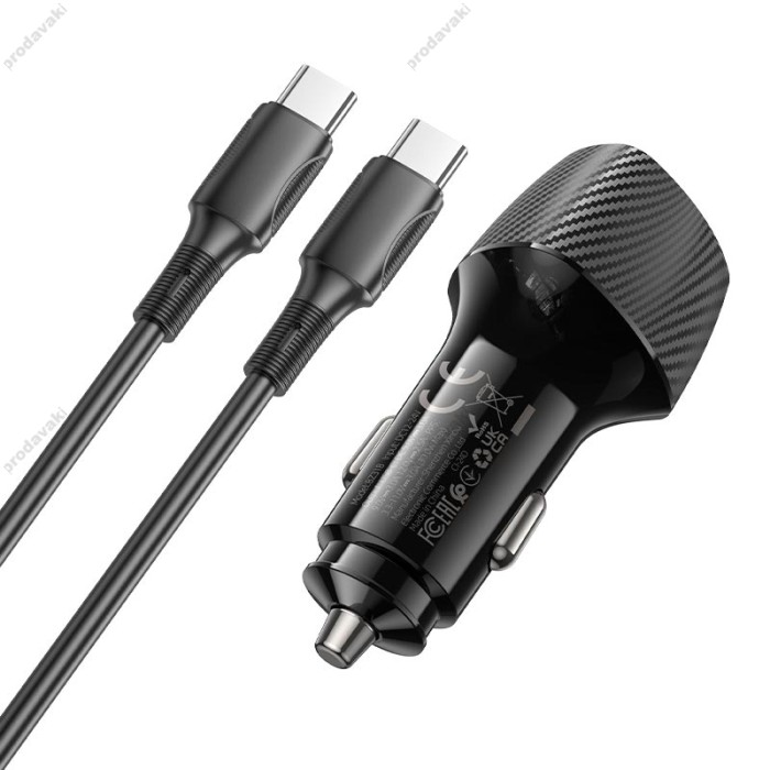 Автомобільний зарядний пристрій BOROFONE BZ31B Solid single-port Type-C Set 3A 30W Black