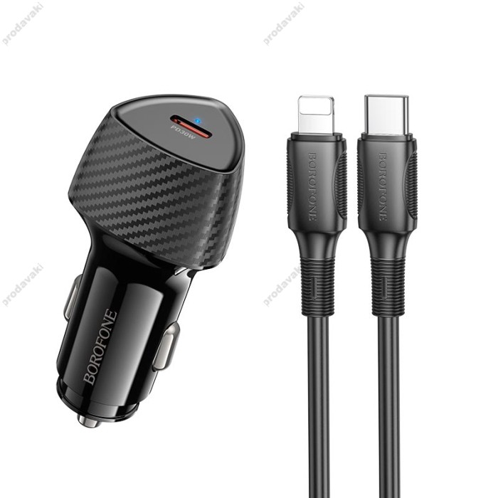 Автомобільний зарядний пристрій BOROFONE BZ31B Solid single-port Lightning Set 3A 30W Black