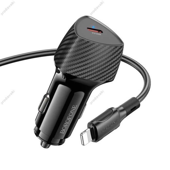 Автомобільний зарядний пристрій BOROFONE BZ31B Solid single-port Lightning Set 3A 30W Black