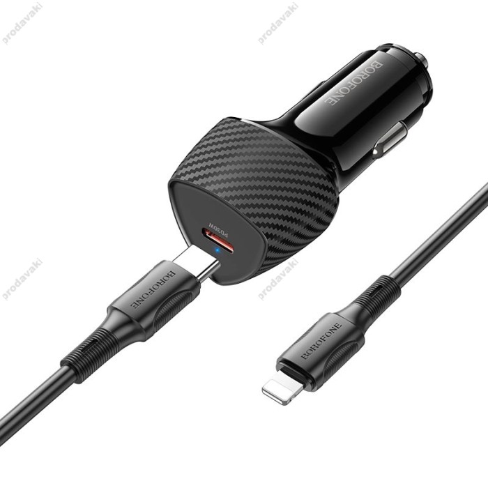 Автомобільний зарядний пристрій BOROFONE BZ31B Solid single-port Lightning Set 3A 30W Black
