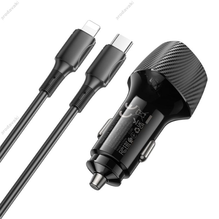 Автомобільний зарядний пристрій BOROFONE BZ31B Solid single-port Lightning Set 3A 30W Black