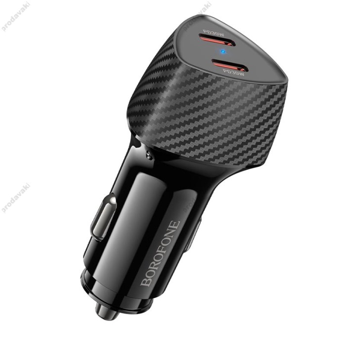 Автомобільний зарядний пристрій BOROFONE BZ31D Solid dual-port Type-C 3A 60W Black