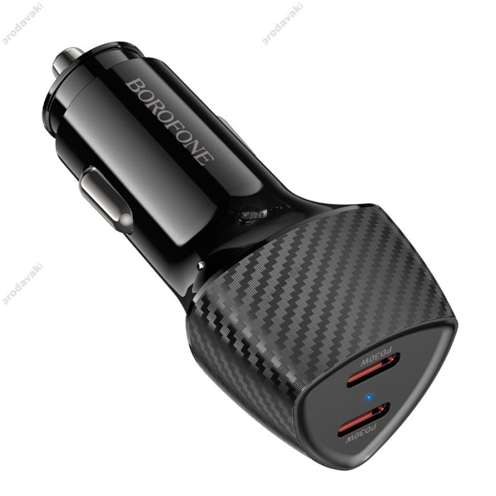 Автомобільний зарядний пристрій BOROFONE BZ31D Solid dual-port Type-C 3A 60W Black
