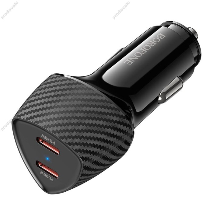 Автомобільний зарядний пристрій BOROFONE BZ31D Solid dual-port Type-C 3A 60W Black