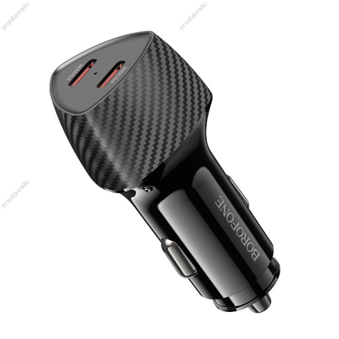 Автомобільний зарядний пристрій BOROFONE BZ31D Solid dual-port Type-C 3A 60W Black
