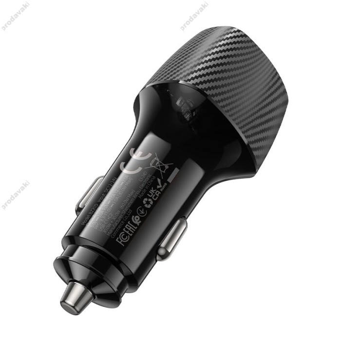 Автомобільний зарядний пристрій BOROFONE BZ31D Solid dual-port Type-C 3A 60W Black