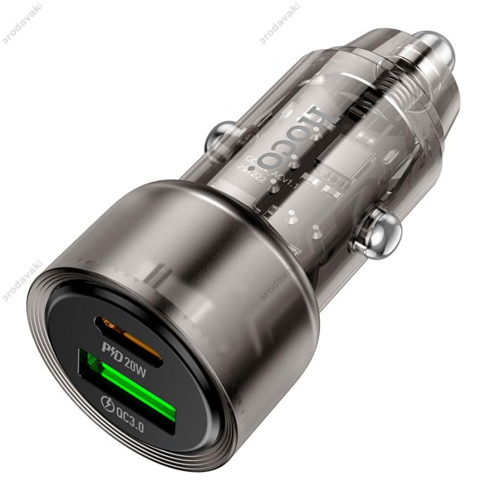 Автомобільний зарядний пристрій Hoco Z52 Spacious Car charger 3A 38W Transparent Black