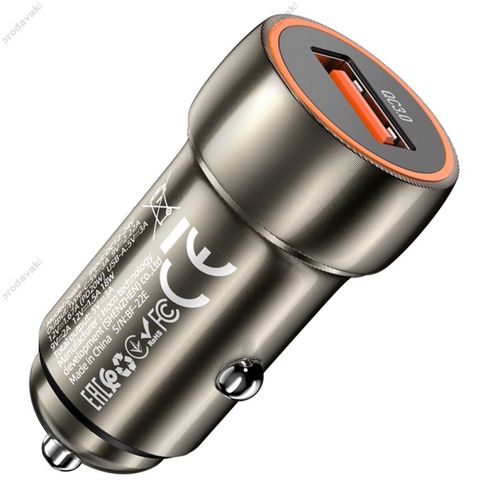 Автомобільний зарядний пристрій Hoco Z46 Blue shield single port 18W Grey