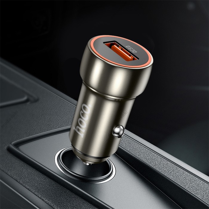 Автомобільний зарядний пристрій Hoco Z46 Blue shield single port 18W Grey