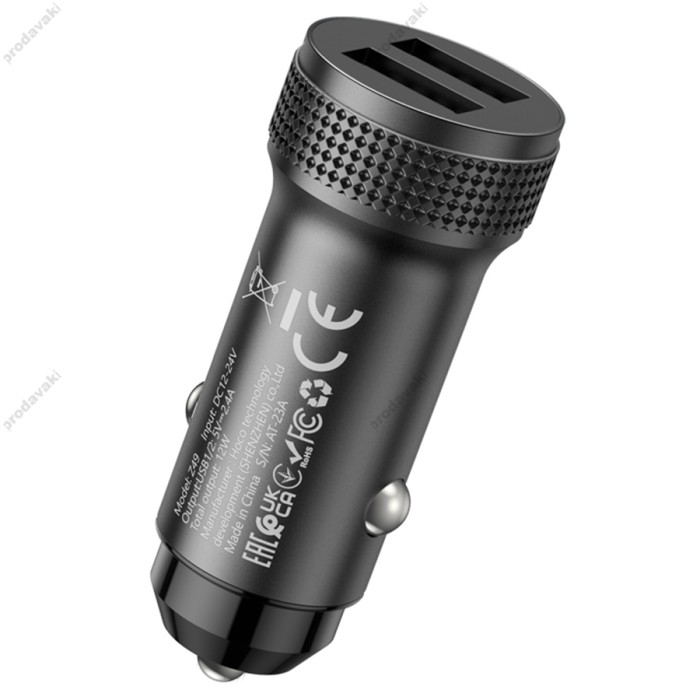 Автомобільний зарядний пристрій HOCO Z49 Level dual port Car charger 12W Black